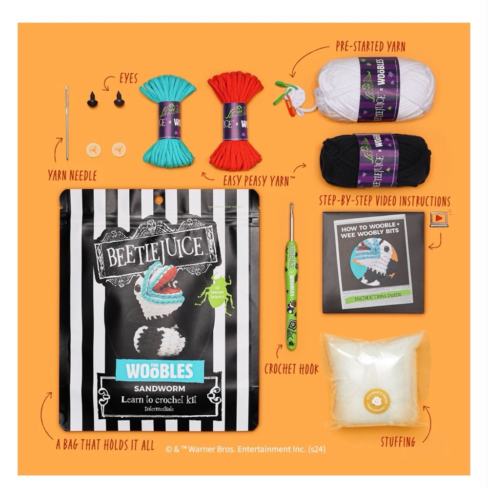 BEETLEJUICE x WOOBLES BUNDLE CROCHET KIT for BEGINNERS + CUSTOM CROCHET HOOKS - Picture 7 of 7
